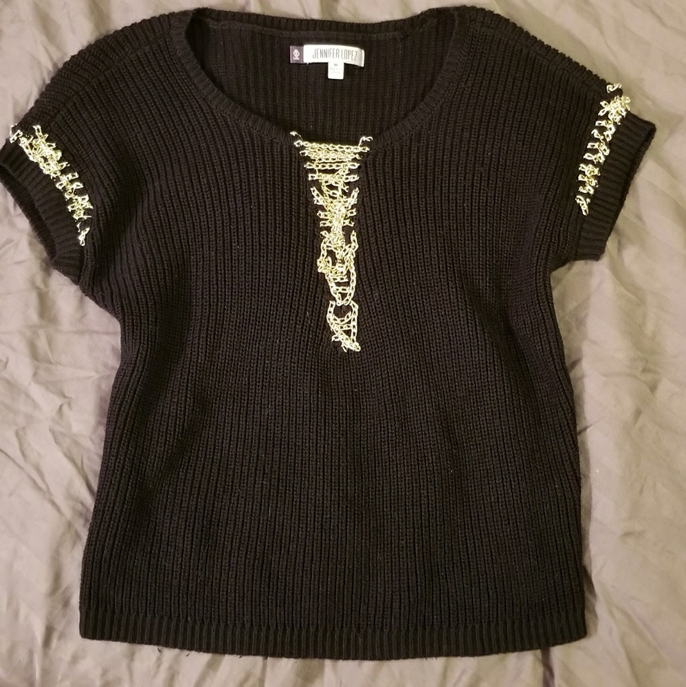 2/$30 JLO Black Sweater Gold Chain Detailed Blouse